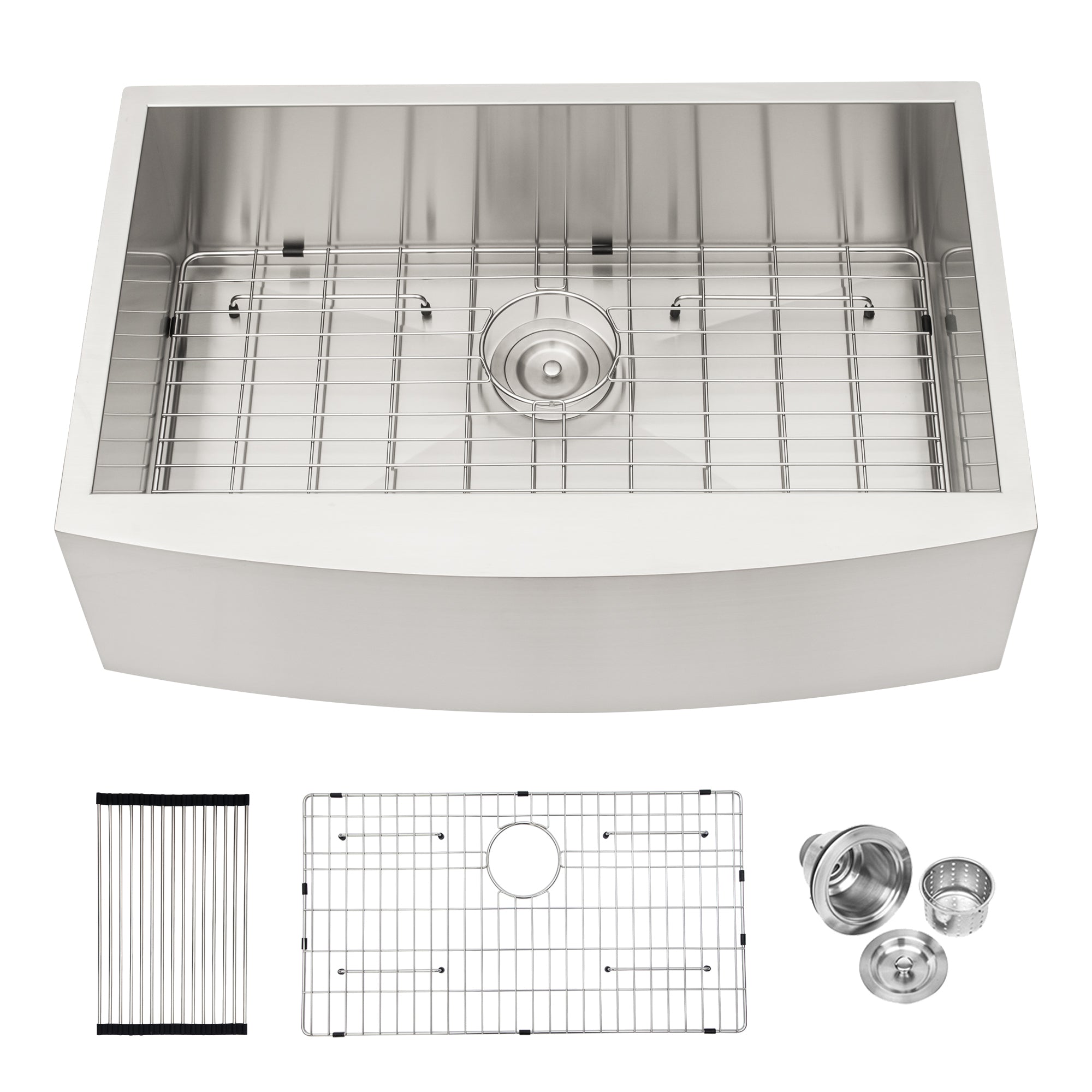 Farmhouse 33 Inch Kitchen Sink Stainless Steel Apron Front 16 Gauge Brushed Nickel