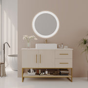 47.2' Modern Bathroom Vanity with Ceramic Vessel Sink, Gold Accent Free Standing Cabinet