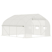 Outsunny 11.5' x 10' x 6.5' Walk-in Tunnel Greenhouse, Green House with Zippered Mesh Door, 7 Mesh Windows & Roll-up Sidewalls, Upgraded Gardening Plant Hot House with Galvanized Steel Hoops, White