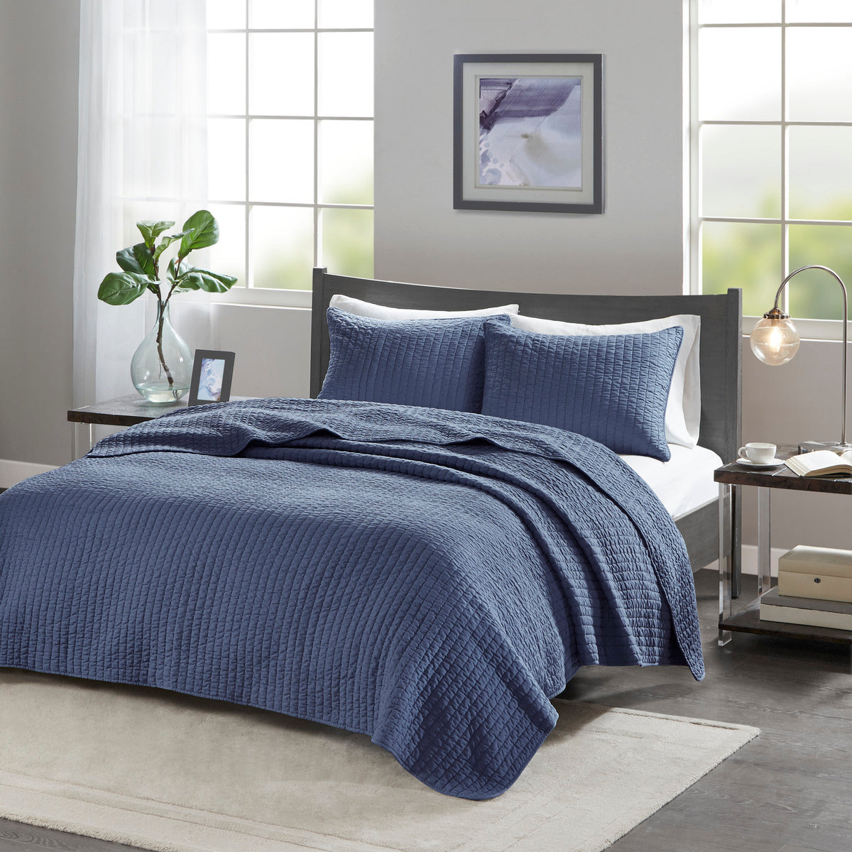 3 Piece Quilt Set Navy King/Cal King