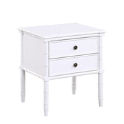 Emmett 2 Drawer Nightstand - White with Carved Bamboo Style Legs