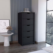 Dresser 42'H, 5 Drawers , Slim Storage Chest of Drawers, Black