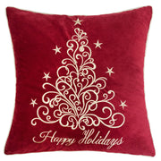 Happy Holidays Embroidered Velvet Throw Pillow – 20x20' Red Christmas Accent Cushion with Gold Detailing