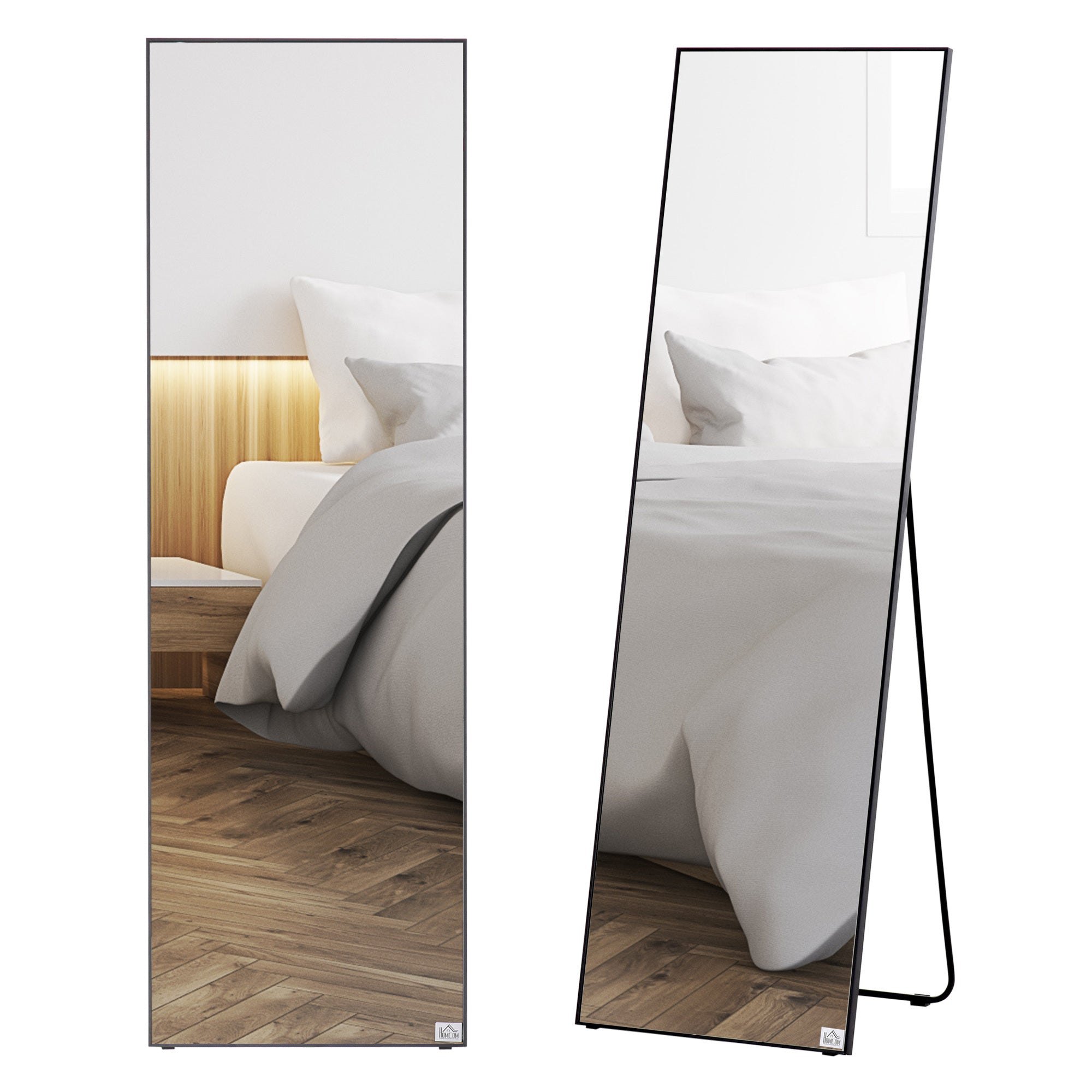 HOMCOM Full Length Glass Mirror, Freestanding or Wall Mounted Dress Mirror for Bedroom, Living Room, Bathroom, 19.75' x 63.5', Black