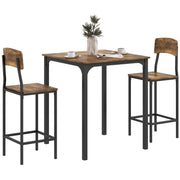 HOMCOM 3 Piece Counter Height Bar Table and Chairs Set, Industrial Small Dining Table Set for 2, Square Kitchen Table and Stools with Steel Frame, Rustic Brown and Black