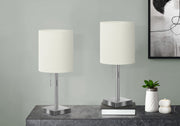 Lighting, Set Of 2, 17'h, Table Lamp, Usb Port Included, Nickel Metal, Ivory / Cream Shade, Contemporary