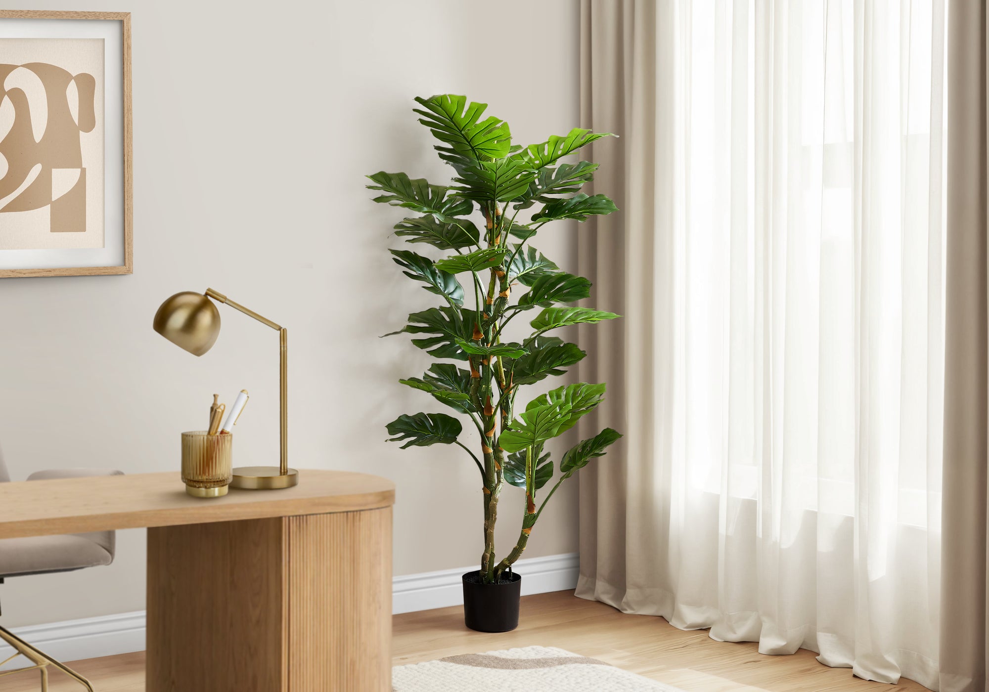Artificial Plant, 61' Tall, Monstera Tree, Indoor, Potted, Floor, Real Touch, Green Leaves, Black Pot