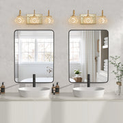 17' Modern Crystal Bathroom Vanity Light, 3-Light Golden Wall Sconce with Clear Glass Shade, Elegant Wall Mount Lighting for Bathroom, Powder Room, or Vanity Mirror (No Bulbs)