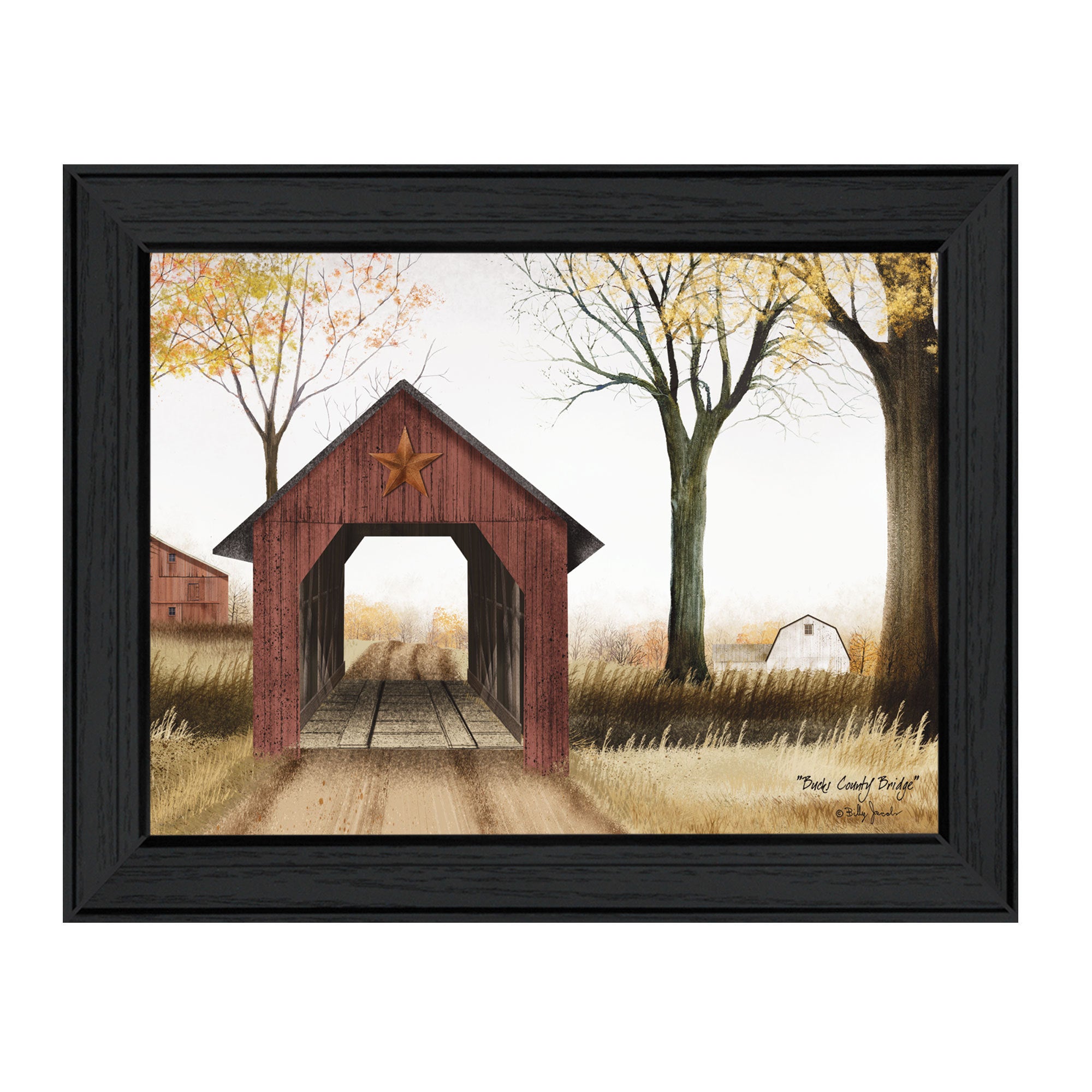 'Bucks County Bridge' By Billy Jacobs, Printed Wall Art, Ready To Hang Framed Poster, Black Frame