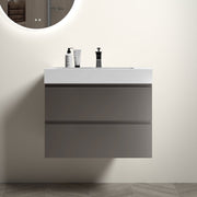 Alice 30' Gray Bathroom Vanity with Sink, Large Storage Wall Mounted Floating Bathroom Vanity for Modern Bathroom, One-Piece White Sink Basin without Drain and Faucet, Pre-assembled