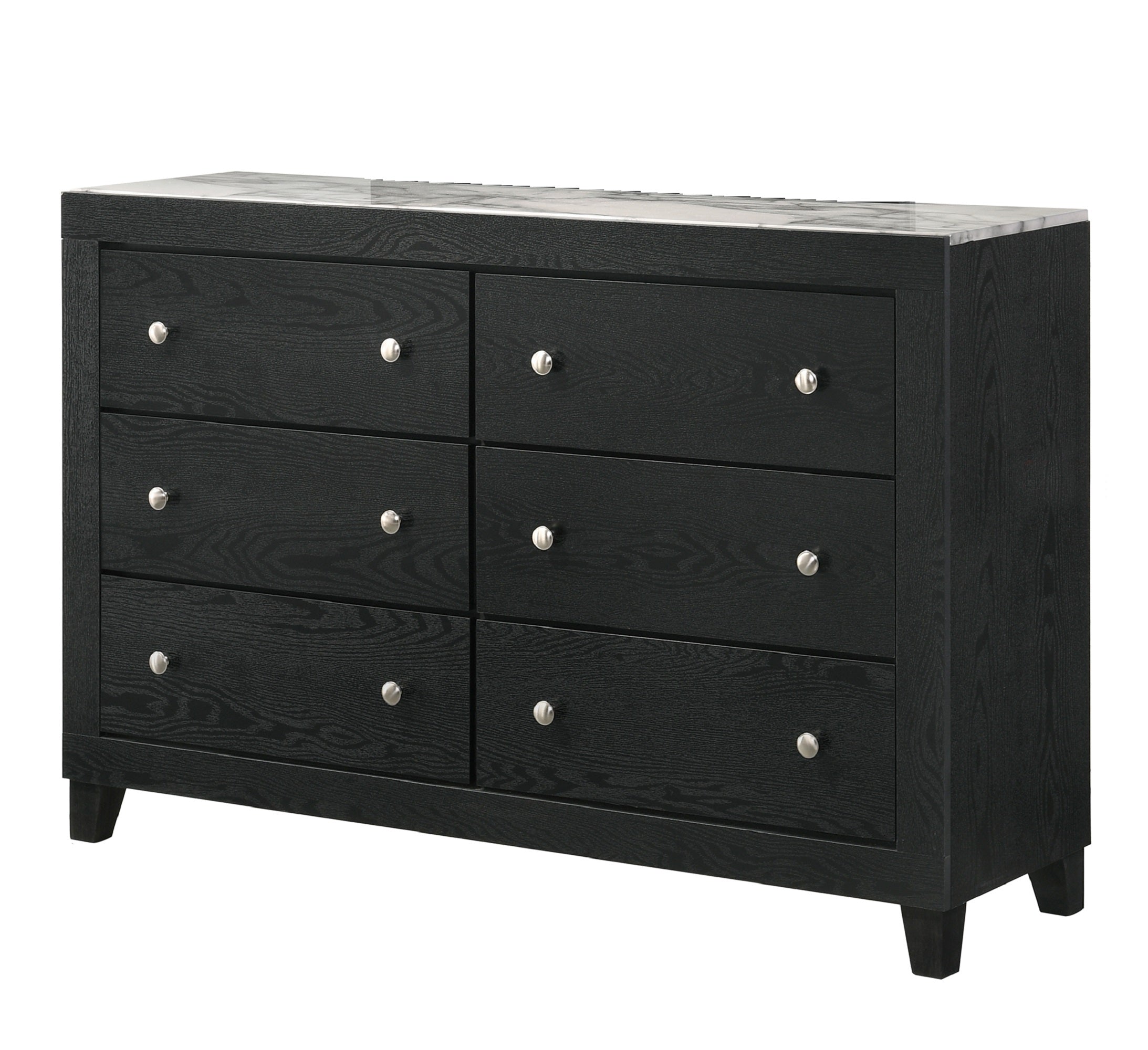 1pc Contemporary Modern White Faux Marble Top 6 Drawers Dresser Black Finish Bedroom Furniture
