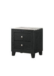 1pc Contemporary Modern White Faux Marble Top 2 Drawers Nightstand Black Finish Bedroom Furniture