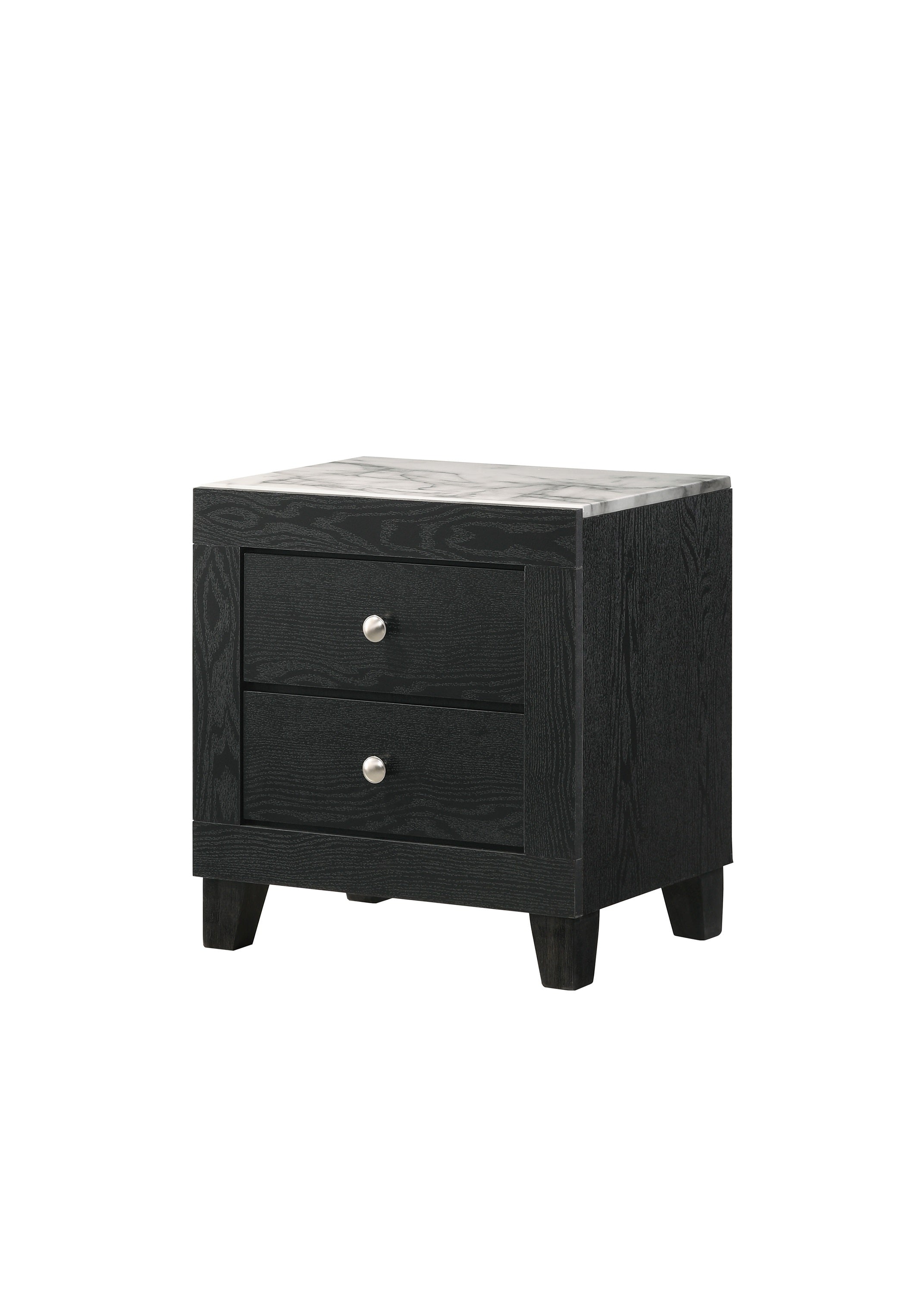 1pc Contemporary Modern White Faux Marble Top 2 Drawers Nightstand Black Finish Bedroom Furniture