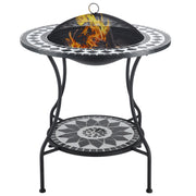 30' Outdoor Fire Pit Dining Table, 3-in-1 Round Wood Burning Fire Pit Bowl, Patio Ice Bucket with Storage Shelf, Spark Screen Cover for BBQ, Bonfire, Camping, Mosaic