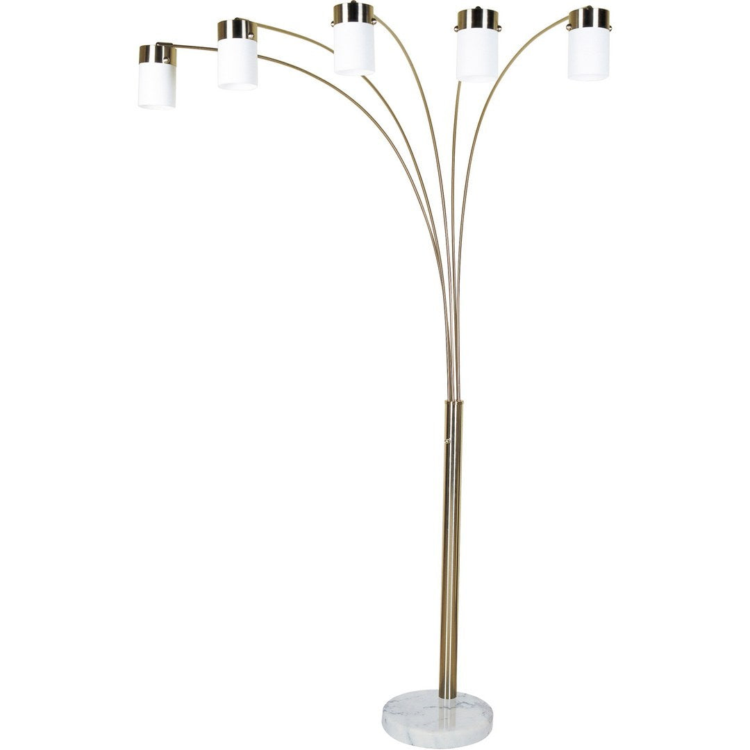 84' Tall Metal Floor Lamp with Nickel finish and 5 White Shaded Arches