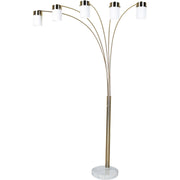 84' Tall Metal Floor Lamp with Nickel finish and 5 White Shaded Arches