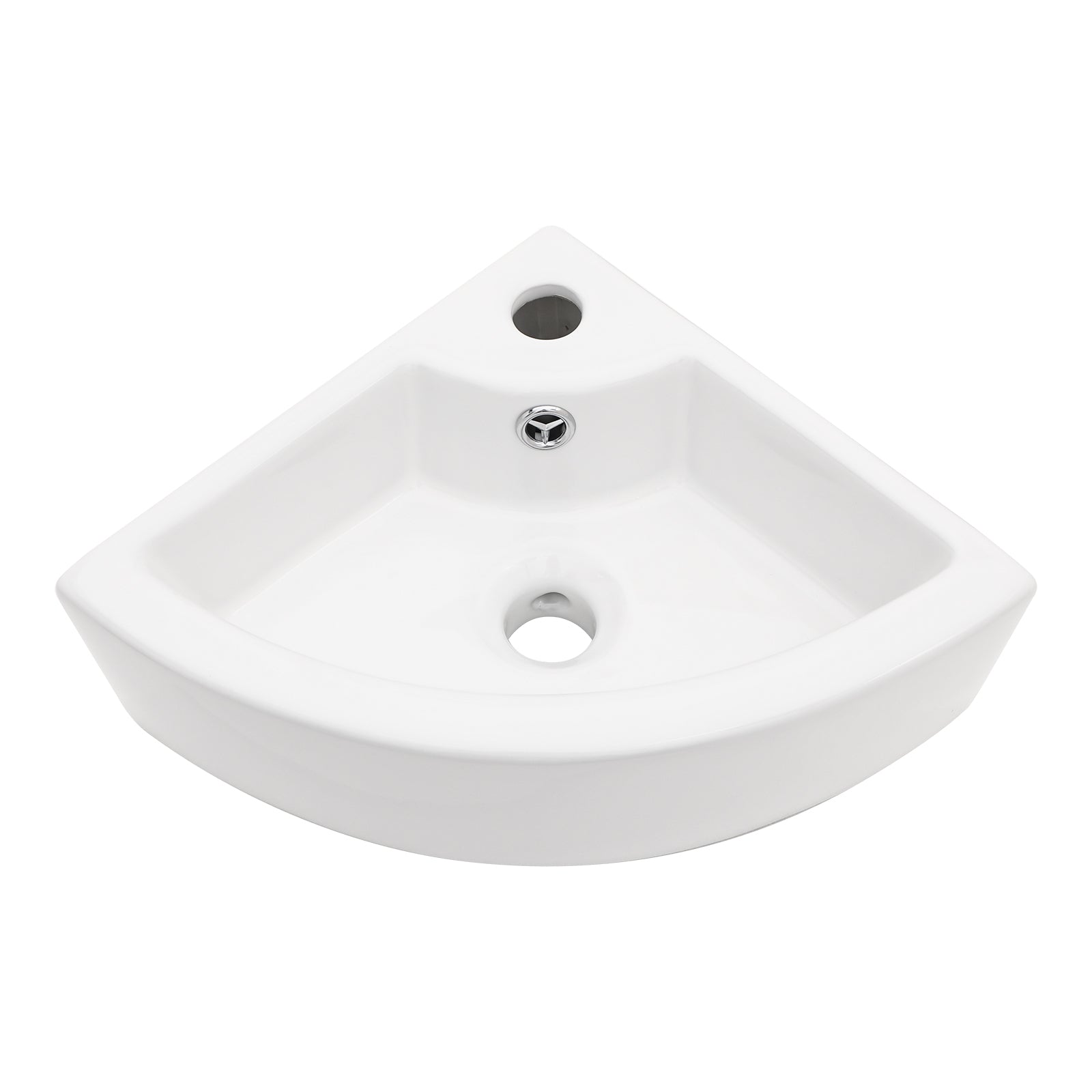 Modern White Triangle Porcelain Ceramic Wall Mount Vessel Sink with Single Faucet Hole & Overflow