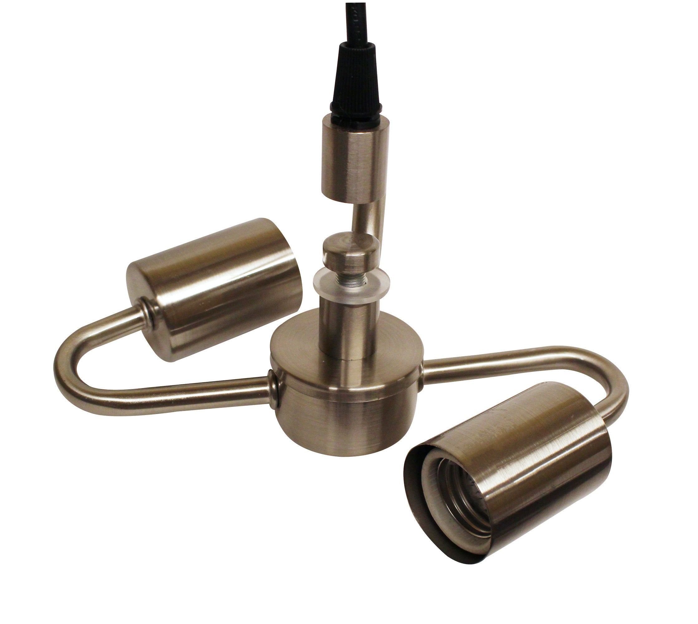 Brushed Nickel Color Pendant Light Fixture for 2 Lights, Vintage Ceiling Hanging Light Fixture with Fabric Cord for Home Lightning