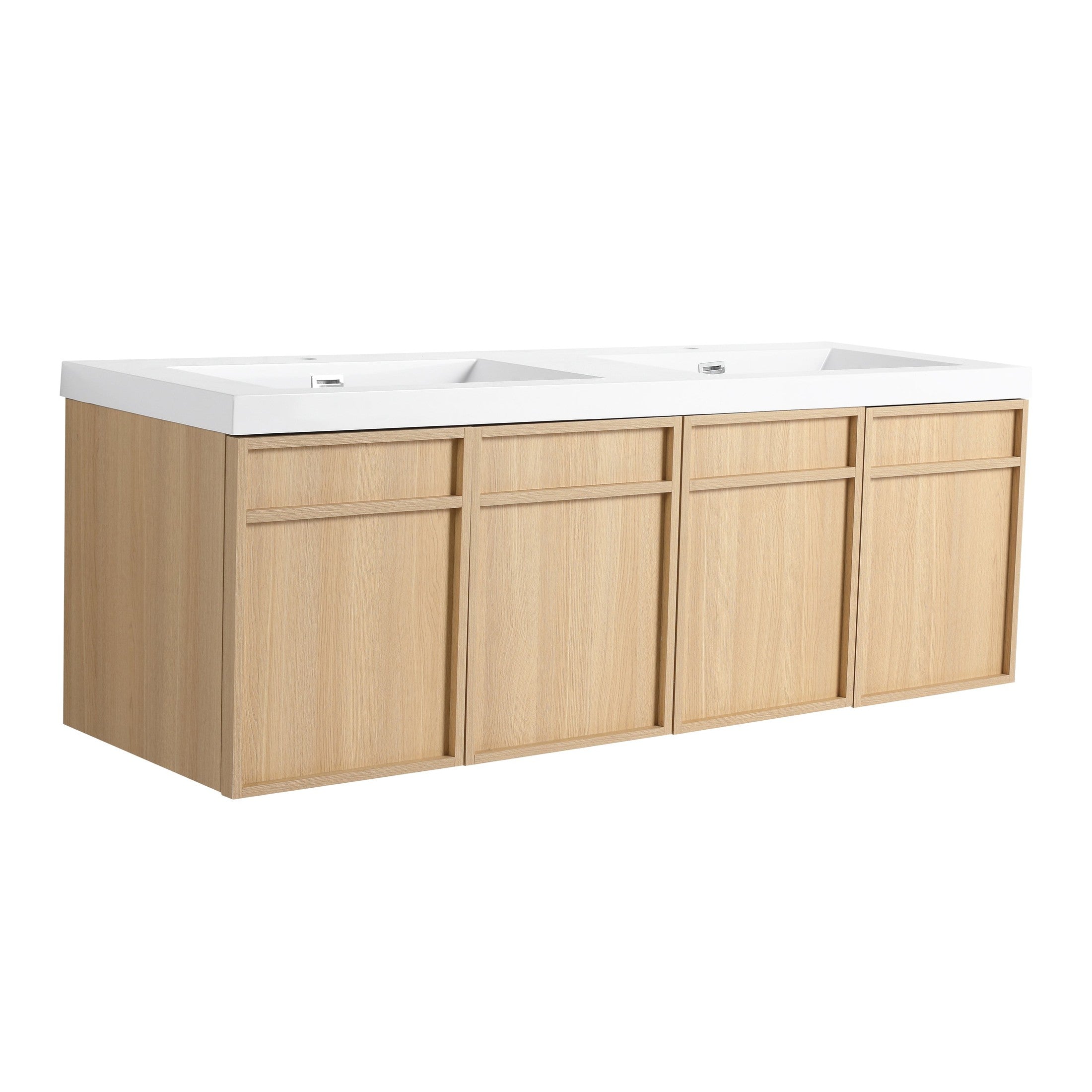 Original Oak 60' Wall-Mounted Bathroom Vanity with Double Resin Sink and Soft Closing Doors, Plywood
