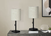 Lighting, Set Of 2, 17'h, Table Lamp, Usb Port Included, Black Metal, Beige Shade, Contemporary