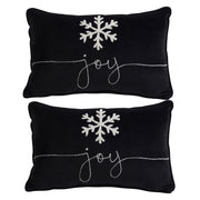Set of 2, 18x12' Black Velvet Pillow With Embroidered Joy And Frosty Snowflake, for Christmas Halloween Holiday Decor