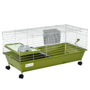 PawHut 35'L Small Animal Cage, Rolling Bunny Cage, Guinea Pig Cage with Food Dish, Water Bottle, Hay Feeder, Platform, Ramp for Ferret Chinchilla, Green