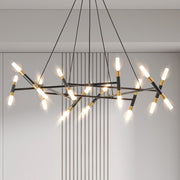 41' Black & Golden Modern Chandelier Light Fixture, Branch Design with Frosted Tubes, Black Cords, Adjustable Height Pendant Light for Dining Room, Living Room, or Kitchen Island (Bulb Not Included)