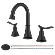 2-Handle 8 inch Widespread Bathroom Sink Faucet Matte Black Lavatory Faucet 3 Hole 360° Swivel Spout Vanity Sink Basin Faucets 3007B-MB