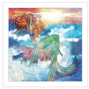 'Sunset Mermaid' by Bluebird Barn, Ready to Hang Framed Print, White Frame