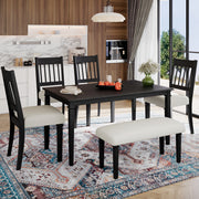6-Piece Retro Dining Room Set, Classic Kitchen Furniture Set, Wooden Rectangular Table and 4 Chairs with Bench for kitchen & Dining Room (Easy Assembly, Space Saving)(DOVETAIL GREY)