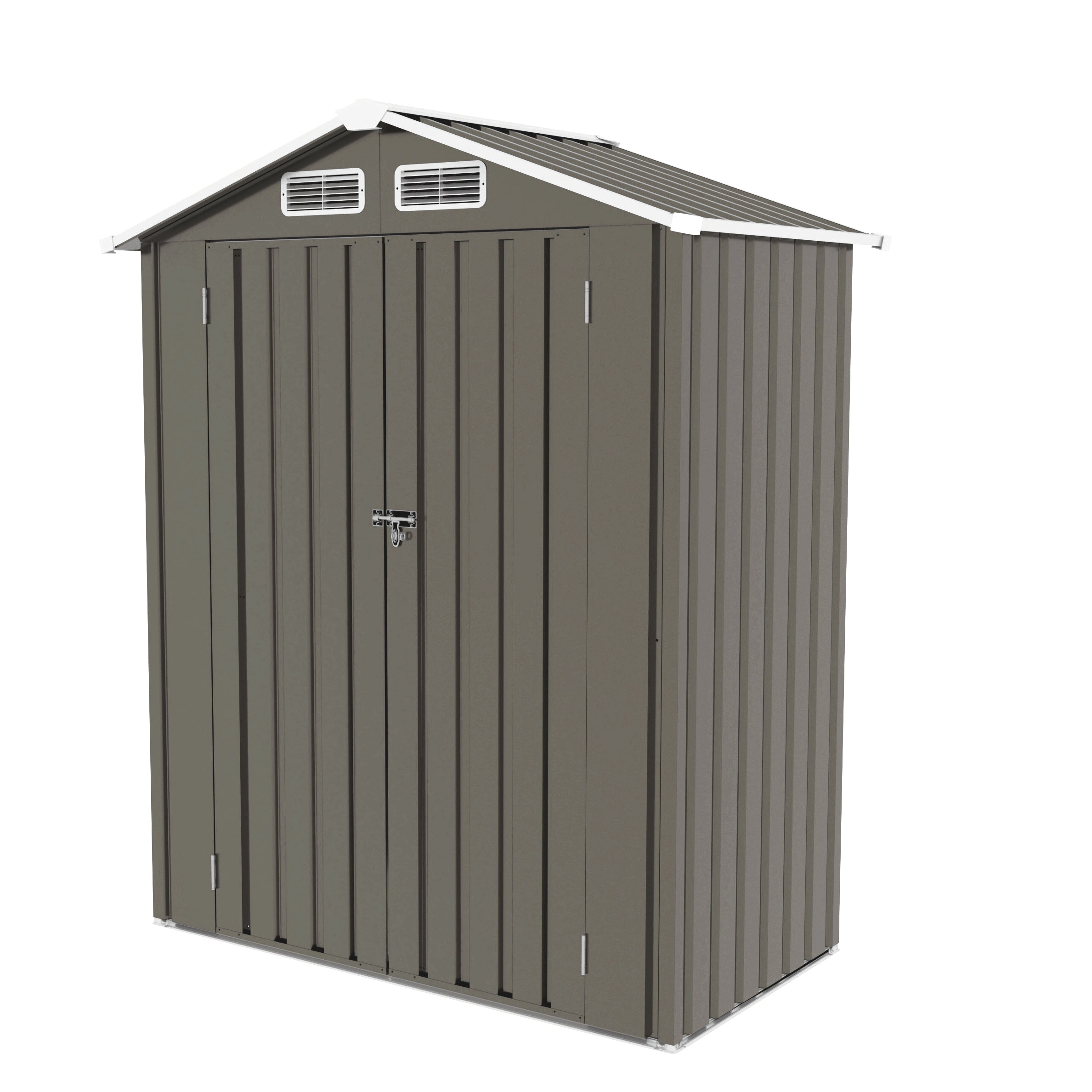 5X3 FT Compact Metal Outdoor Storage Shed with Pitched Roof, Lockable Door, Gray