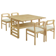 TOPMAX Modern 5-Piece 47.2'' Extendable Wood Square Dining Table Set with Two 11.8-inch Drop Leaves, Compact Storage Shelf Kitchen Table Set with Upholstered Chairs for 4, Natural