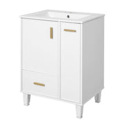 White Solid Wood and MDF 24' Bathroom Vanity with Sink, Deep Drawer, Door Shelf, 2-Tier Basket