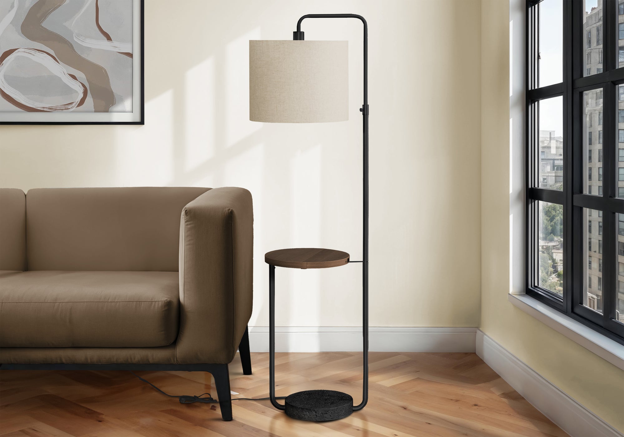 Lighting, 67'h, Floor Lamp, Usb Port Included, Black Metal, Ivory / Cream Shade, Contemporary