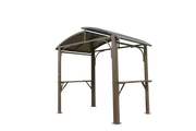 8x5FT  Arc Roof, Grill Canopy for Outdoor Grill w/Double Galvanized Steel Roof and 2 Side Shelves, BBQ Gazebo Grill Tent for Patio Garden Backyard, Brown