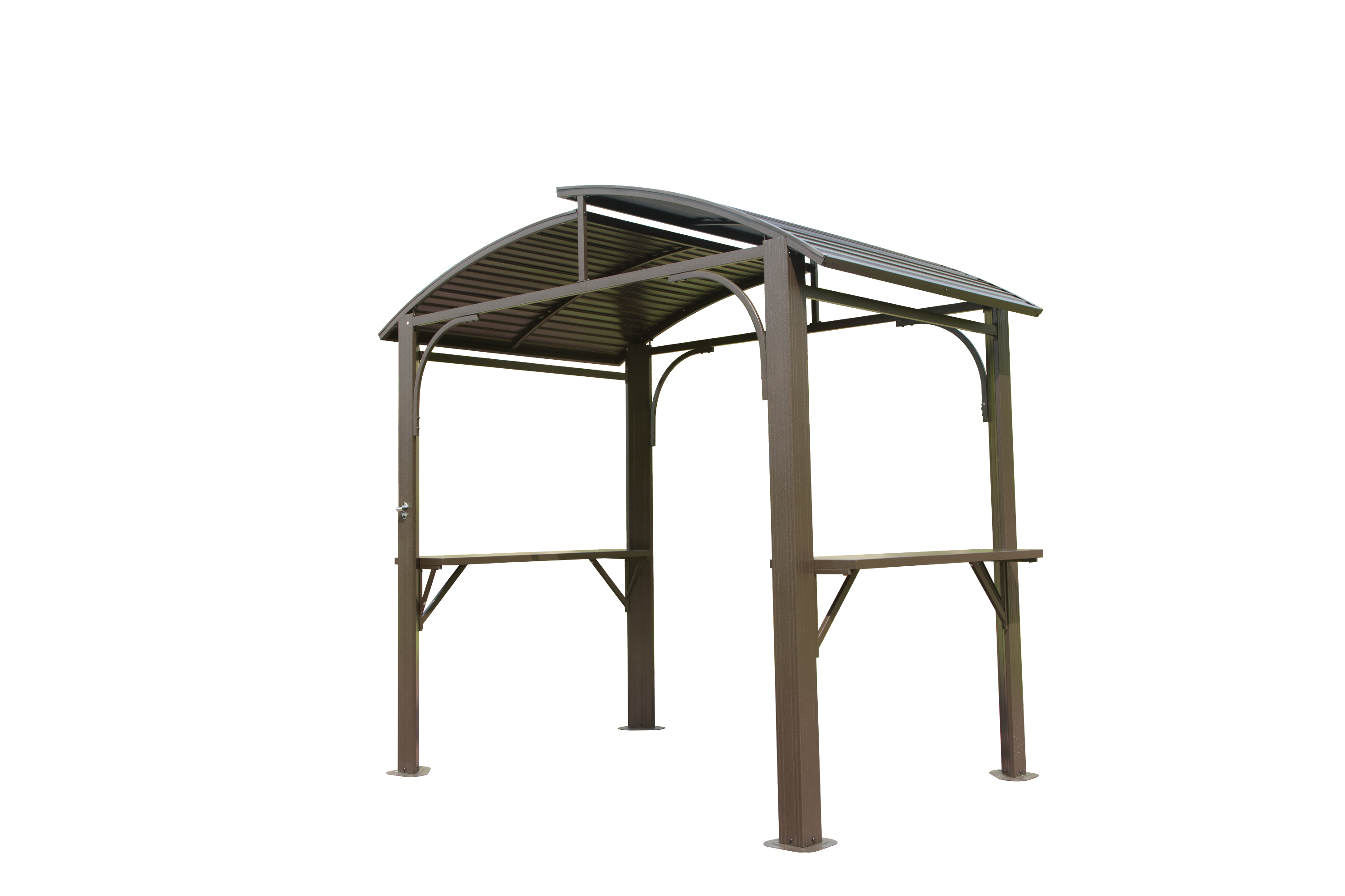 8x5FT  Arc Roof, Grill Canopy for Outdoor Grill w/Double Galvanized Steel Roof and 2 Side Shelves, BBQ Gazebo Grill Tent for Patio Garden Backyard, Brown