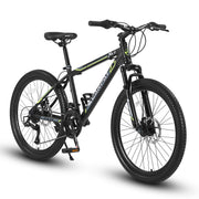 S24102  24 Inch Mountain Bike Boys Girls, Steel  Frame, Shimano 21 Speed Mountain Bicycle with Daul Disc Brakes and Front Suspension MTB