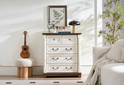 Farmhouse Style 5  Drawer Dresser Chest with Base Wooden Rustic Chest of Drawers, Storage Dresser Organizer for Bedroom, Living Room, Beautiful Sturdy and Durable
