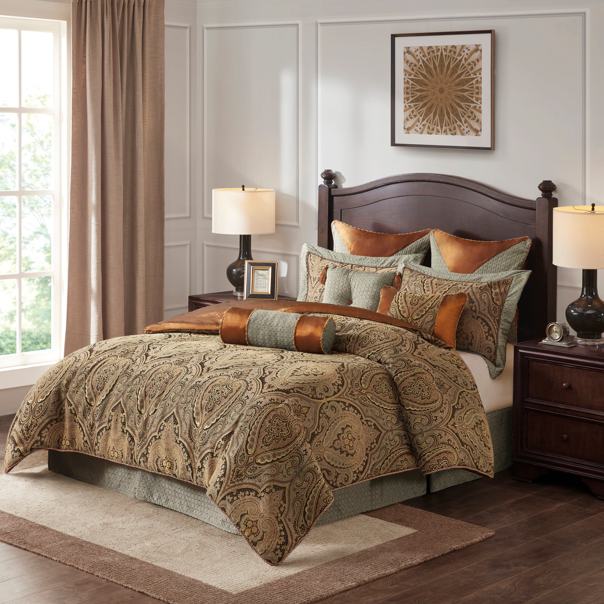 10 Piece Jacquard Comforter Set Brown King