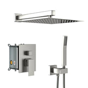 Brushed Nickel Dual Shower Head System with 12 Inch Wall Mounted Square Rain Shower and Rough-in Valve