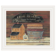 'HOT BATH' by Pam Britton, Ready to Hang Framed print, White Frame