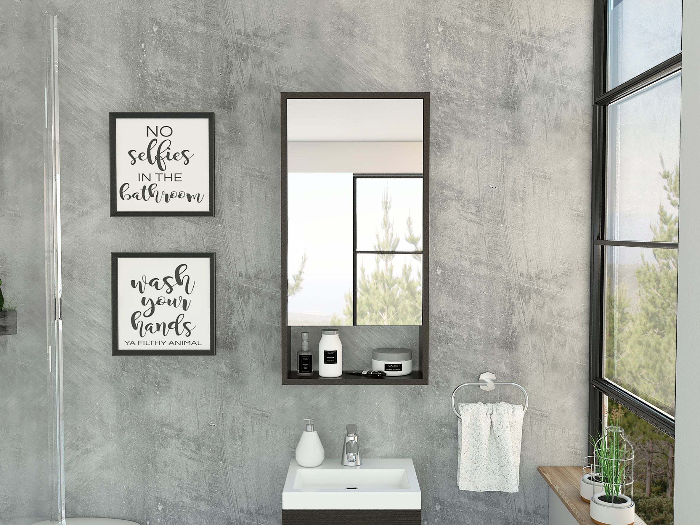 Modesto Medicine Cabinet, One Open Shelf, Mirrored Cabinet With Two Interior Shelves