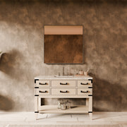 White Oak Single Bath Vanity 48 in. W x 22 in. D, Carrara Marble Top, and Faucet Set