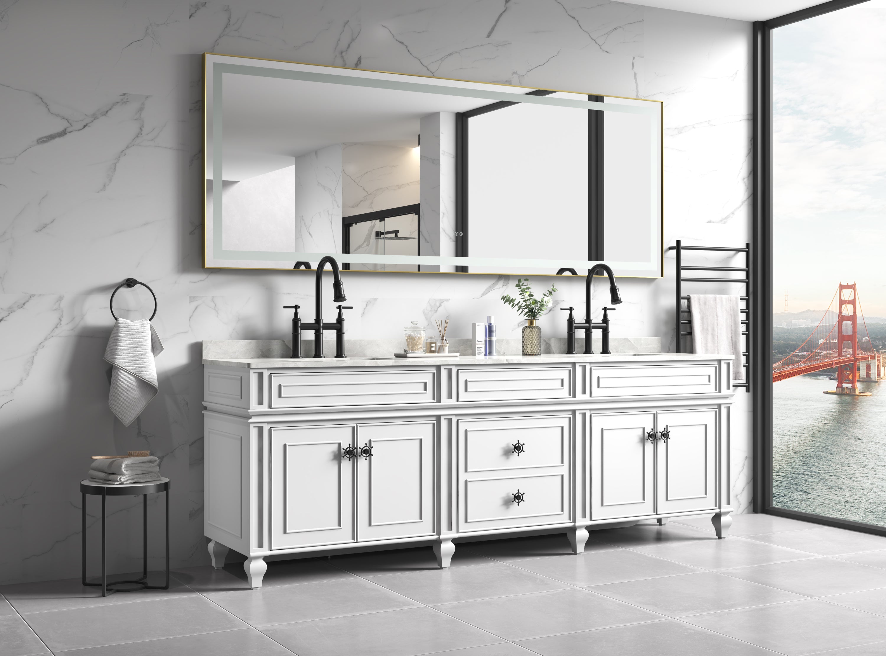 118' x 36' LED Bathroom Mirror with Aluminum Frame, Wall Mounted Vanity Mirror, Anti-Fog, Memory, 3 Colors, Stepless Dimmable