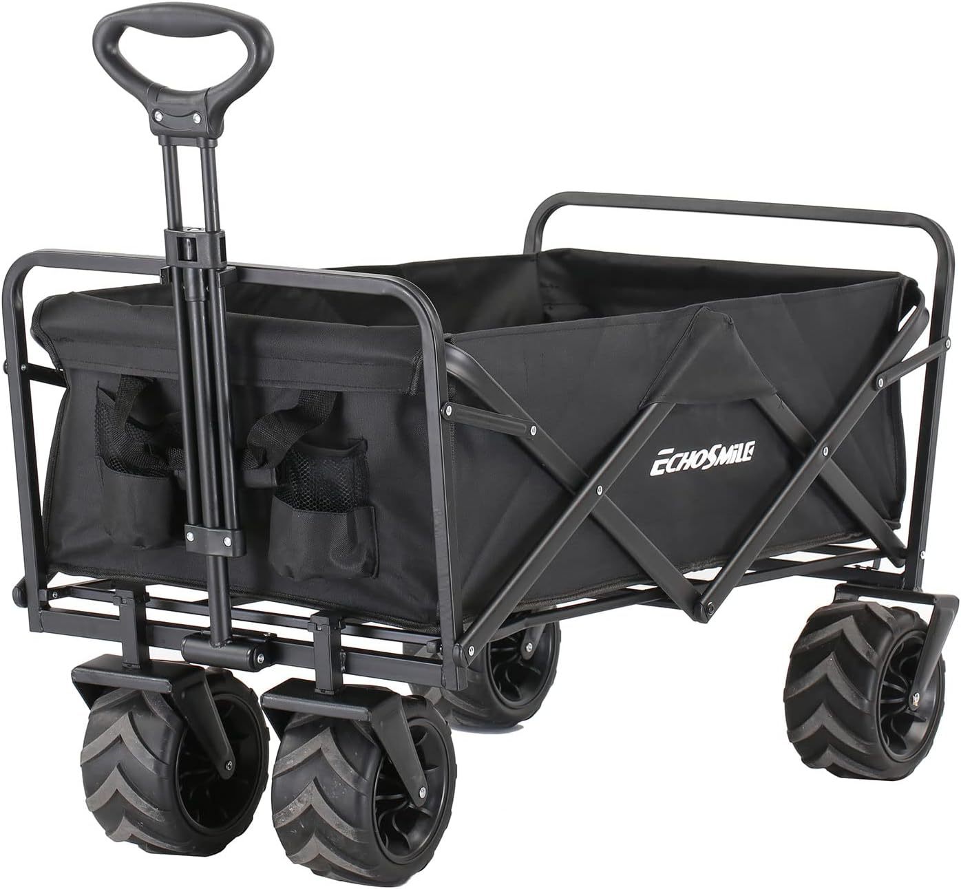 Heavy Duty 350 Lbs Capacity Collapsible Wagon, Outdoor Folding Camping Wagons, Grocery Portable Utility Cart, Adjustable Rolling Carts, All Terrain Sports Wagon with Big Wheels by Boahaus