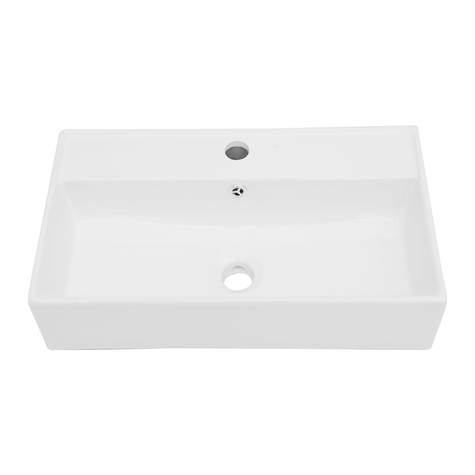 Modern White Ceramic Rectangular Wall Mount Bathroom Sink with Single Faucet Hole and Overflow