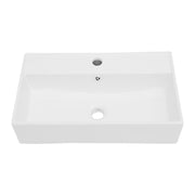 Modern White Ceramic Rectangular Wall Mount Bathroom Sink with Single Faucet Hole and Overflow