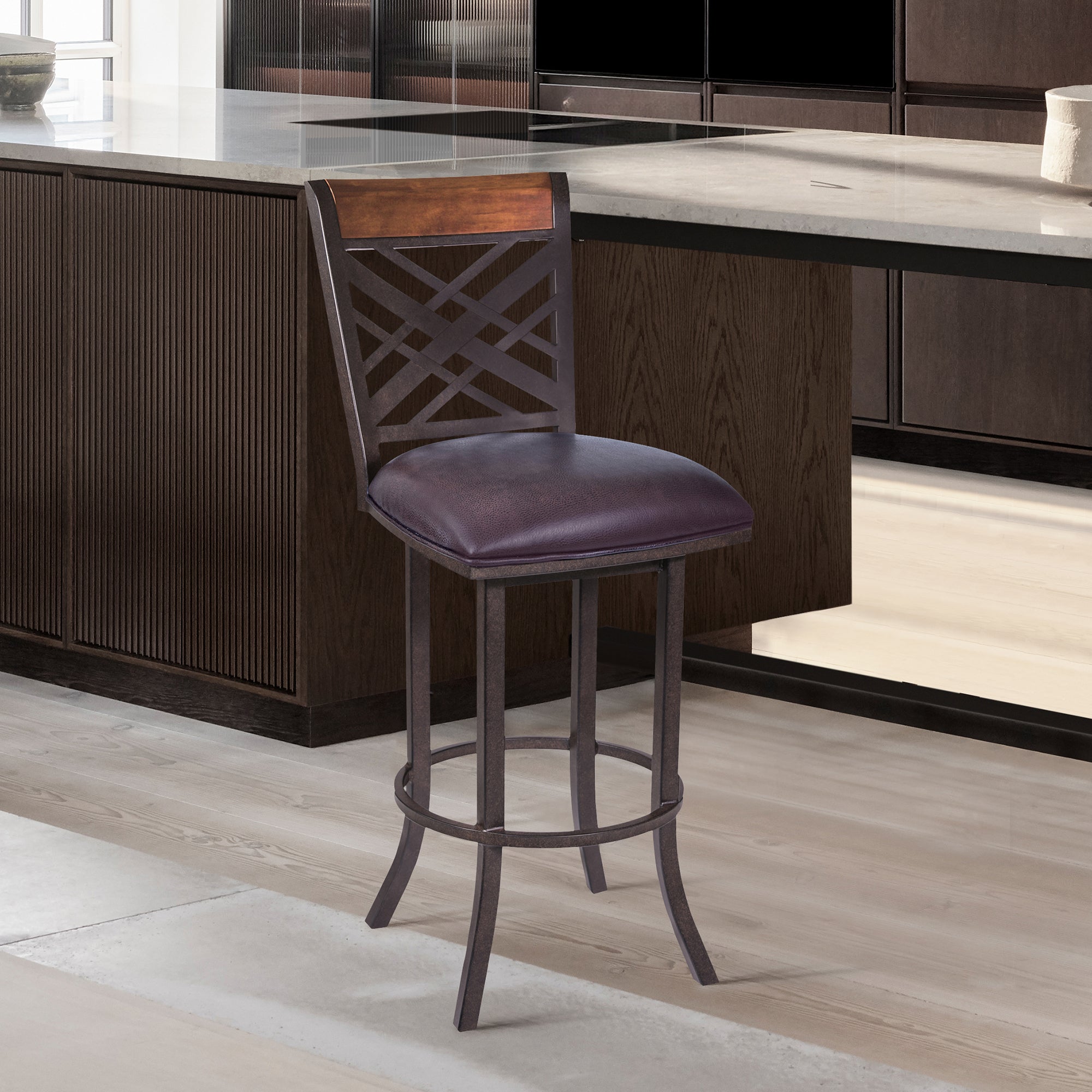 Tahiti 30' Barstool in Auburn Bay finish with Brown Pu upholstery
