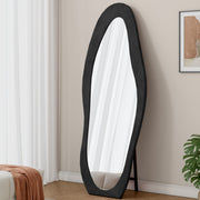 Full Length Mirror,63' x 24' Floor Mirror/ Wall Mirror, Flannel Wrapped Wooden Frame Floor Mirror,Irregular Wavy Mirror Standing/Halling Large Wall Mirror for Bedroom,Living Room, Dressing Room Black
