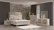 Omari Modern Style 5 Pc King Upholstered Bedroom Set Made with Wood and Gold Accents in Beige (NJ Inventory)